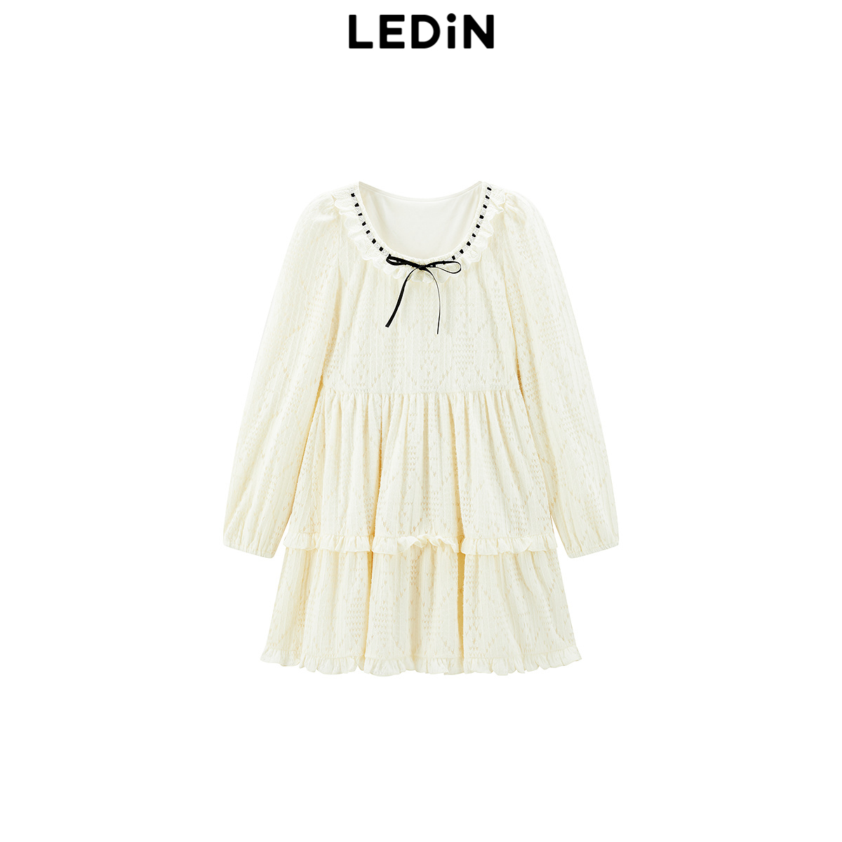 【商场同款】乐町甜美蕾丝连衣裙25春季新款撞色绑带裙C1FAF1201