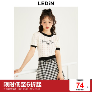 清仓 新款 乐町泡泡袖 女夏季 针织T恤C1EED3V02 撞色短袖