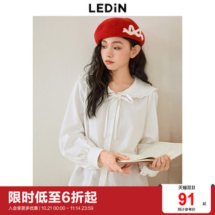 100%棉 蝴蝶结泡泡袖 乐町甜美娃娃领白色衬衫 新款 衬衫 春季