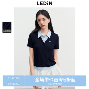 25年夏季 女装 乐町天丝羊毛polo衫 新款 学院风T恤 撞色翻领修身 短袖