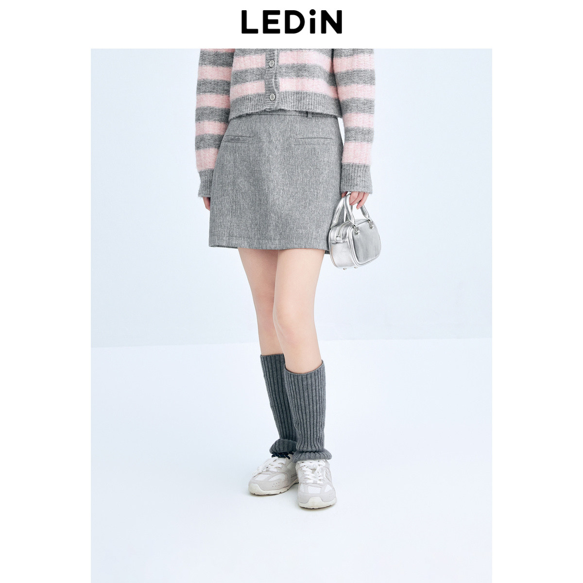 【反季清仓】乐町灰格A字短裙女24年冬季新款显瘦半身裙C1GEE4F02,女装/女士精品,半身裙,淘宝优惠券,粉丝福利购,淘宝优惠卷