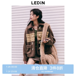 樂(lè)町秋冬牛角扣拼接棉服美式 反季 清倉(cāng) 外套女潮C2AED4413