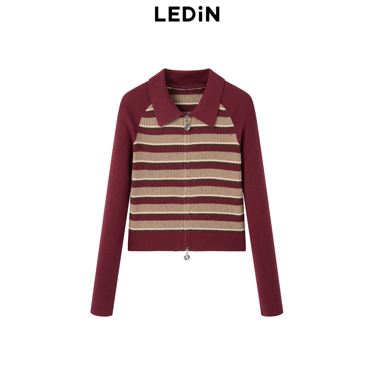 【商场同款】乐町彩色条纹插肩袖线开衫女冬季新款针织毛衣