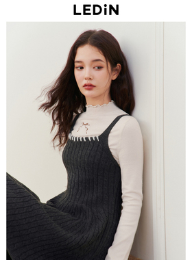 【反季清仓】乐町收腰吊带裙冬季穿绳针织连衣裙少女风灰色无袖裙