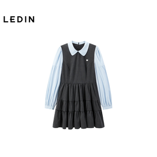 学院风衬衫 乐町韩系轻甜拼接连衣裙冬季 裙C1FAE4224 商场同款