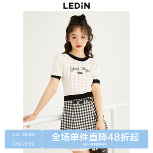 撞色短袖 女夏季 清倉 新款 針織T恤C1EED3V02 樂町泡泡袖
