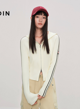 【商场同款】乐町连帽修身针织开衫秋季新款双拉链外套C2EDF3523