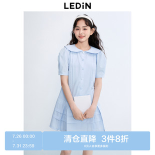 清仓 裙夏季 乐町甜美娃娃领衬衫 连衣裙 女装 显瘦遮肉A摆短袖