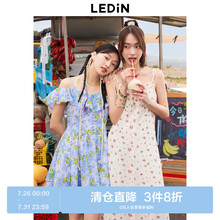 【清仓】乐町法式浪漫挂脖连衣裙夏女碎花短裙C2FAD2308