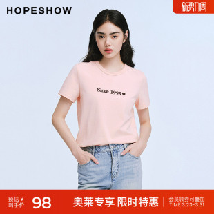 100棉晕染字母印花正肩短袖 红袖 女装 新款 圆领套头T恤 2025夏季