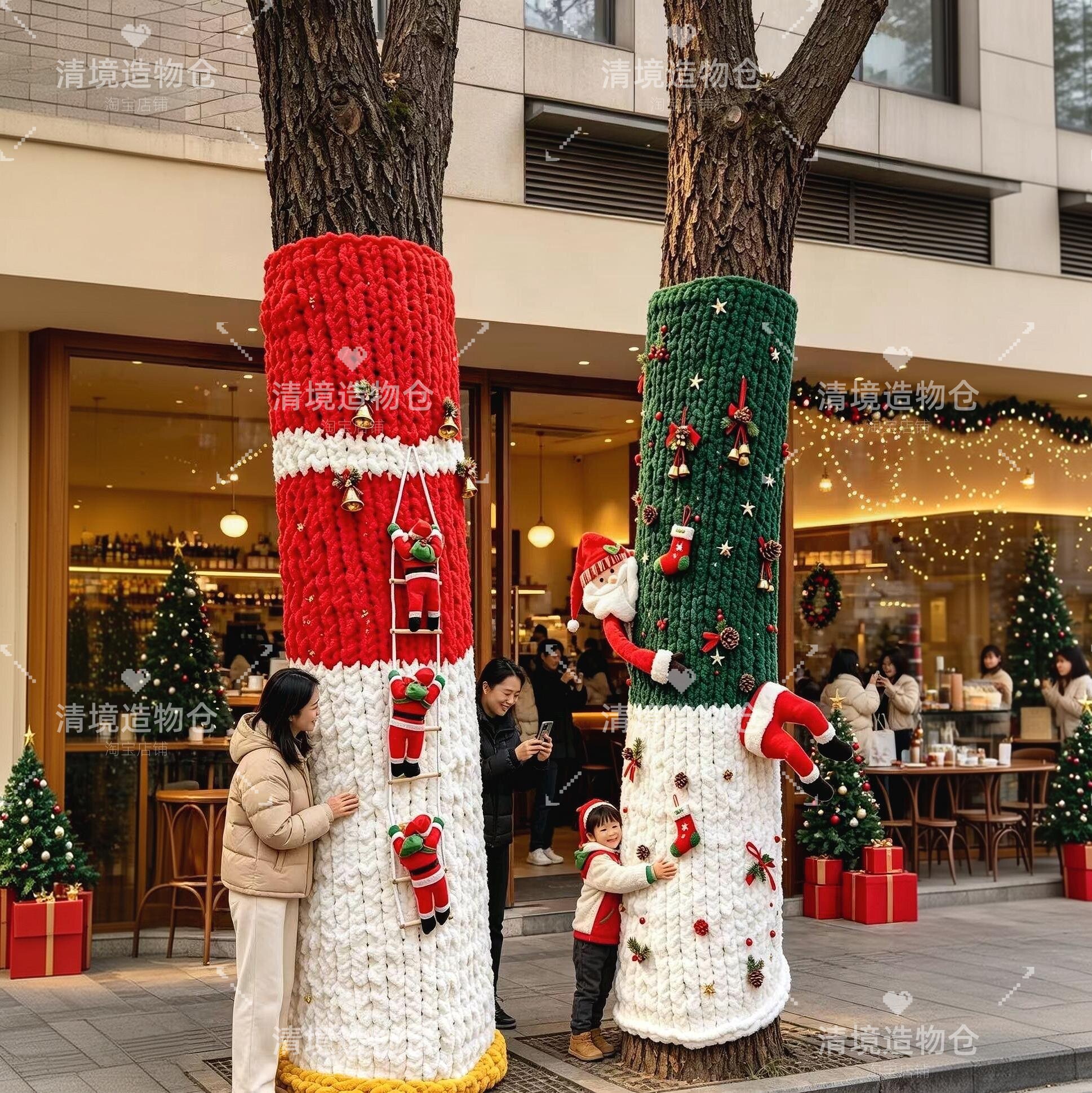 圣诞节卡通装饰品大树毛衣保暖手工编织树衣成品公园景区秋冬美化