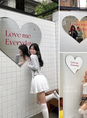 韩系爱心镜ins英文简约装饰摆件