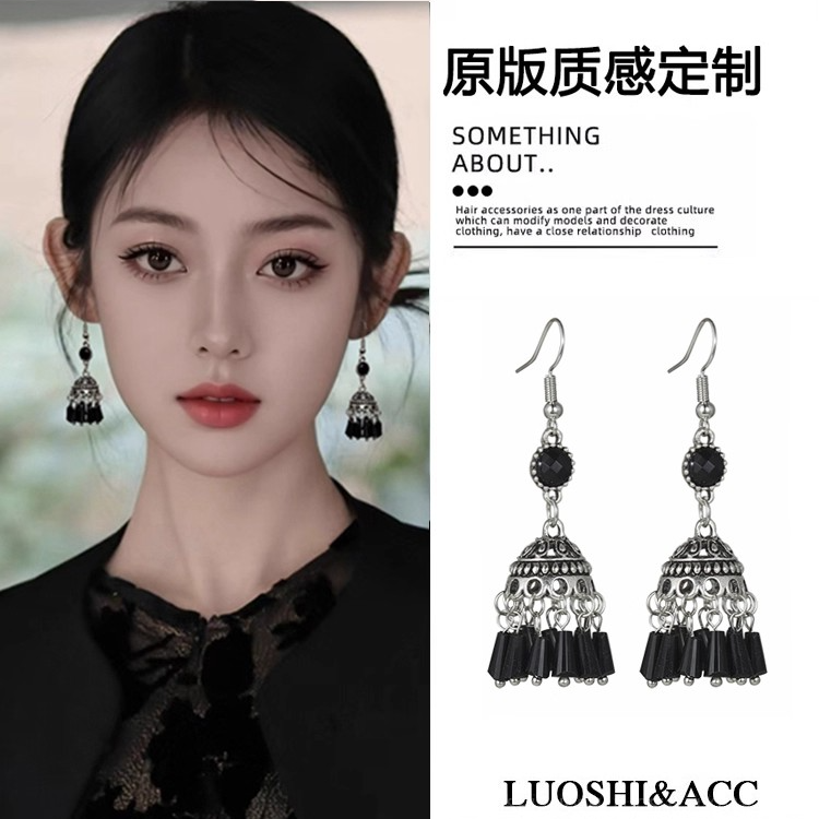 新中式黑色古风耳环女2025新款