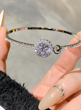 大爆闪大圆手镯女高级感素圈镯子手链轻奢小众满钻手环饰品