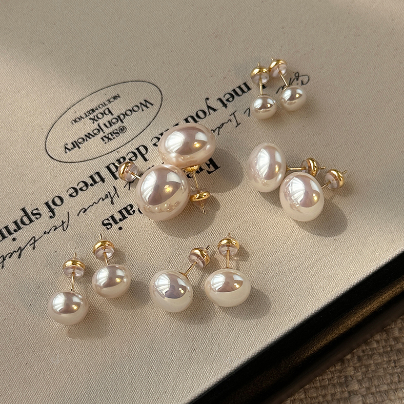 施家馒头粉光仿珍珠耳钉女高级感轻仿银针耳环小众