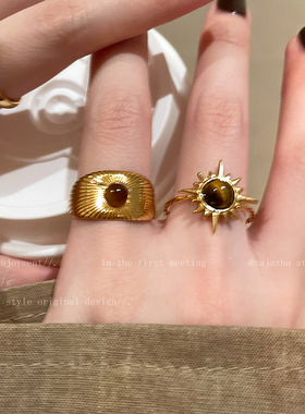 金色太阳花焦糖色戒指女2024新款爆款高级感指环小众设计独特指环