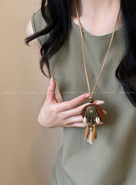 波西米亚民族风长款流苏项链女新中式复古挂脖卫衣链小众设计配饰