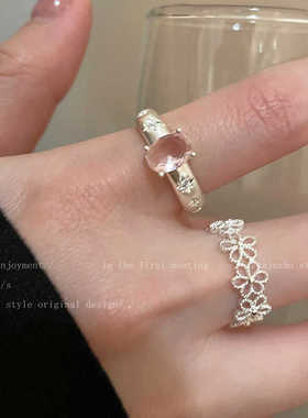 甜美花朵戒指女温柔气质冷淡风食指戒小众设计轻奢高级感精致指环