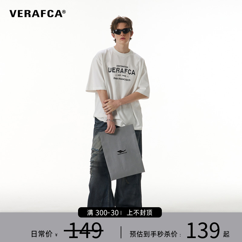 VFC/VERAF CA基础字母印花短袖2024新款男重磅垂感t恤美式上衣潮