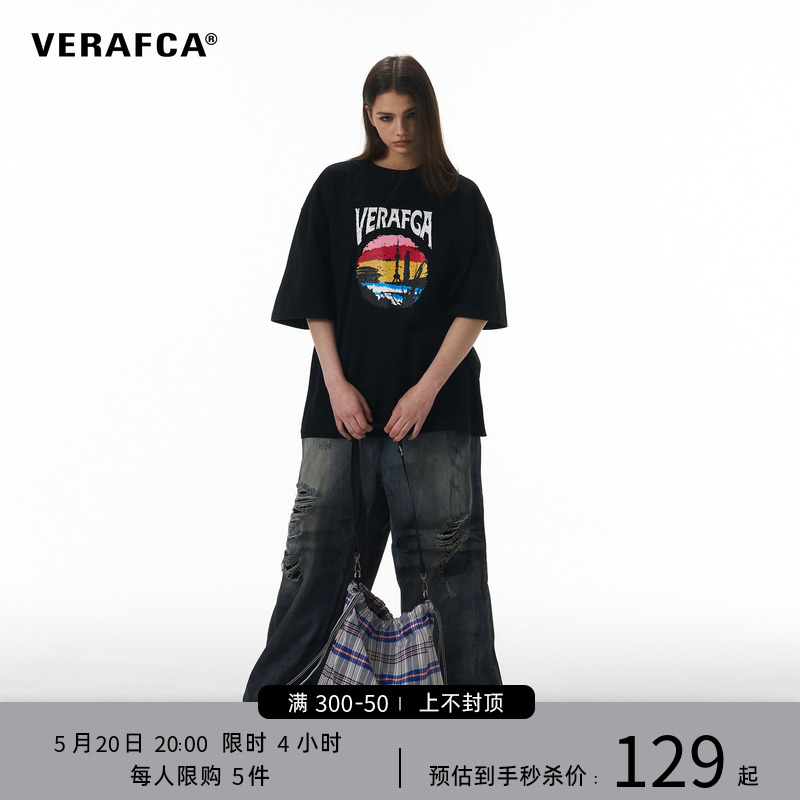 VFC/VERAFCA落日短袖撞色设计感小众宽松休闲t恤美式复古新款上衣