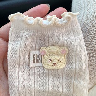 小熊婴儿长筒袜夏薄款0-3个月网眼透气新生宝宝a类棉防蚊过膝袜子