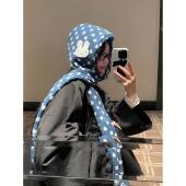 米菲兔帽子巴拉克拉法帽蓝色波点帽子2025秋冬季 保暖护耳围巾一体