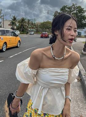 铜合金仿贝珠吊坠 复古蝴蝶结项链甜美气质小众高级感锁骨链女