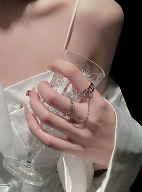 链条戒指女ins潮时尚个性轻奢小众设计有质感冷淡风甜酷双指连体