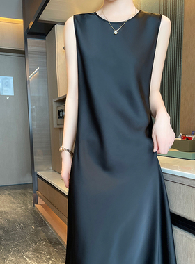 26新款轻奢打底吊带连衣裙长裙优雅亮面性感无袖显瘦气质外穿