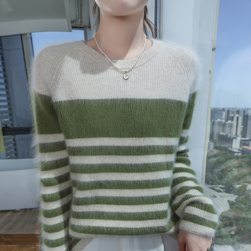 100%纯貂绒衫 圆领针织衫 打底内搭绒毛衣 秋冬女宽松上衣休闲