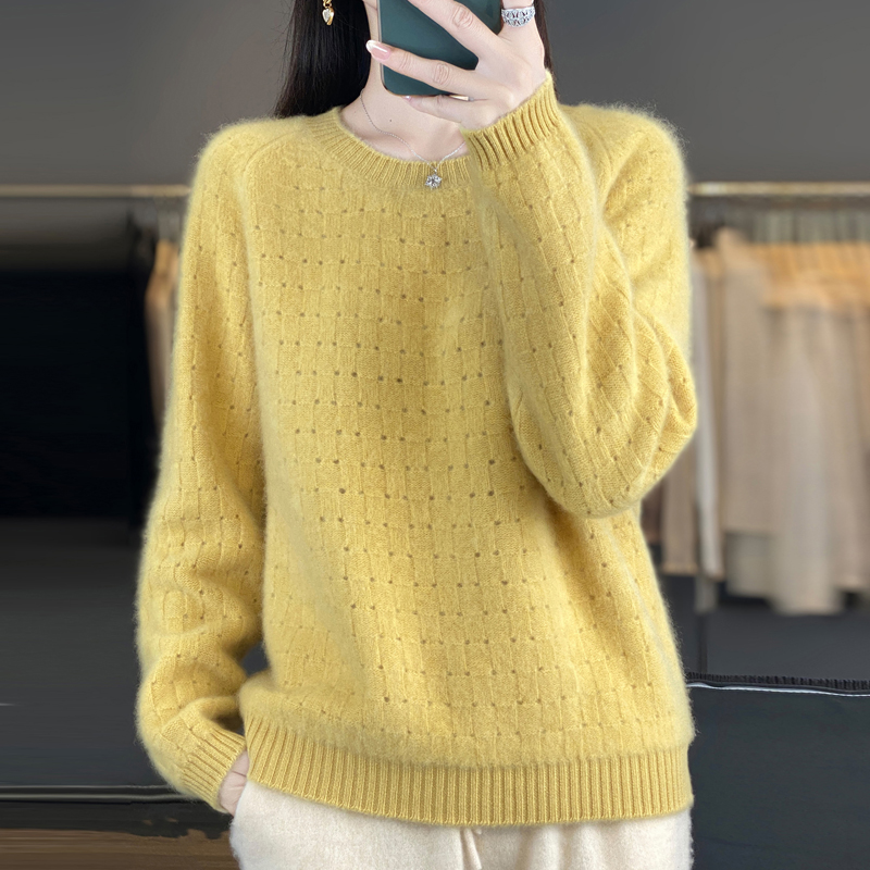 羊毛衫 圆领针织衫 打底内搭绒毛衣 秋冬女宽松上衣休闲