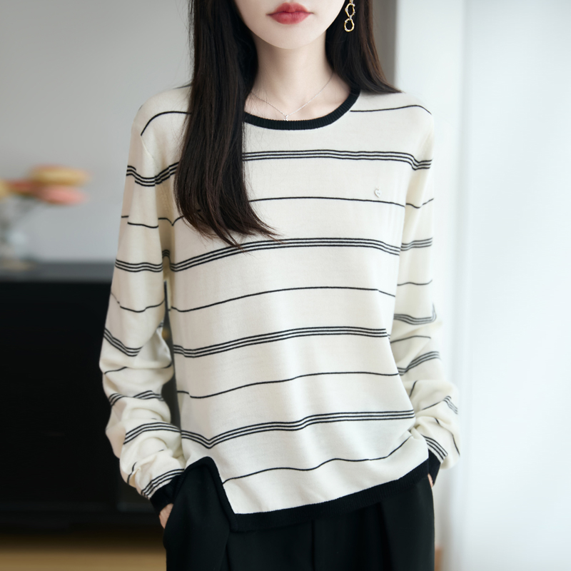 羊毛衫 圆领针织衫 打底内搭绒毛衣 秋冬女宽松上衣休闲