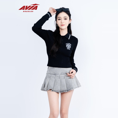 AVIA爱威亚复古学院风针织长袖潮流舒适轻薄透气休闲上衣POLO衫