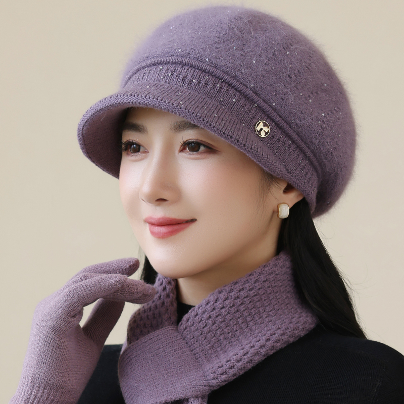 2025年新款加绒暖毛线帽妈妈洋气