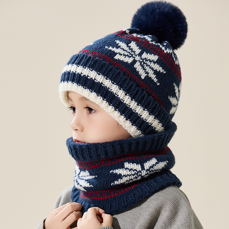 宝宝儿童毛线帽秋冬季男童女孩加绒保暖围脖套装防风护耳针织帽子
