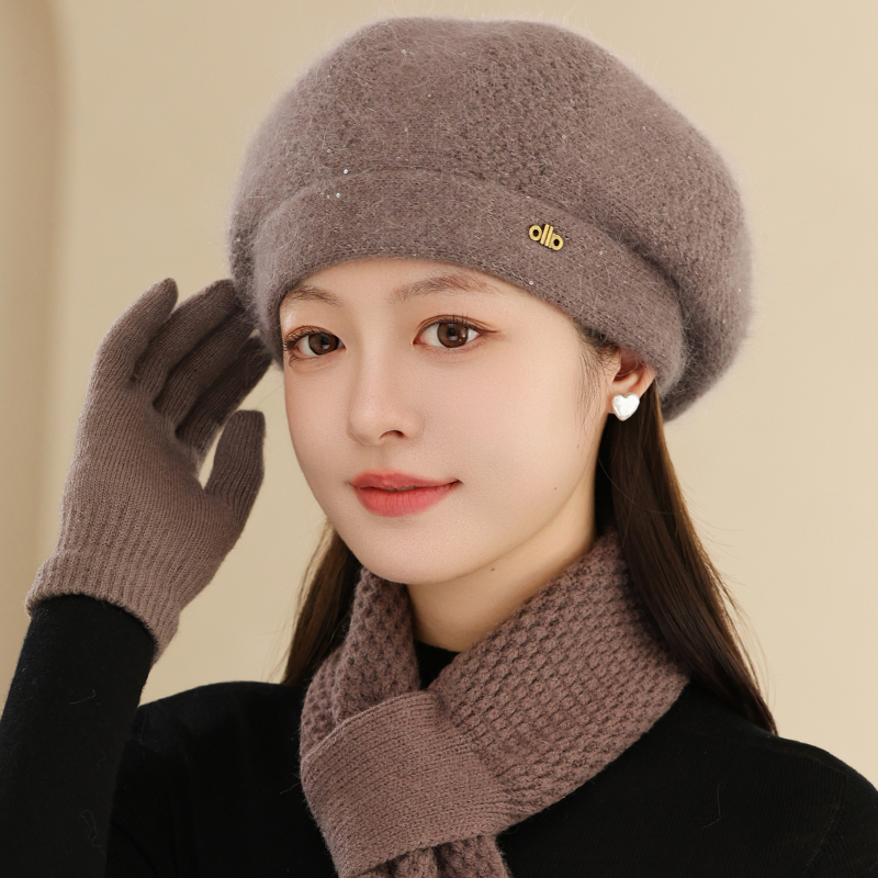 中老年人帽子女秋冬季保暖老人奶奶毛线帽加绒加厚妈妈洋气贝雷帽