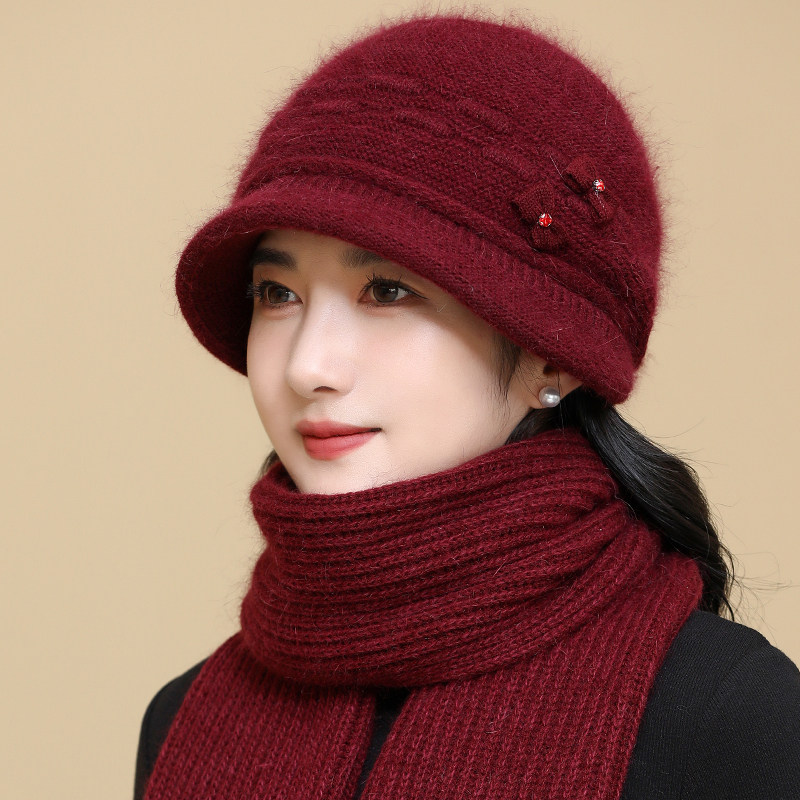 中老年妈妈帽子女士冬季加绒保暖毛线帽老人奶奶棉帽洋气围巾套装,服饰配件/皮带/帽子/围巾,帽子,淘宝优惠券,粉丝福利购,淘宝优惠卷