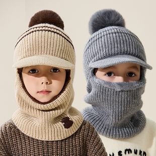 儿童帽子口罩围脖一体帽冬季保暖男女孩骑车防风毛线帽加厚套头帽