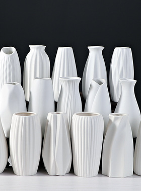 直销素烧花瓶陶瓷哑光白色插干花画画小花瓶摆地摊货源北欧风格