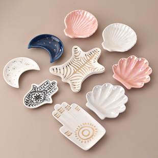 亚马逊货源北欧外贸陶瓷首饰盘四方盘金边收纳储物白盒包装饰品