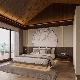 新中式 饰壁纸办公室公司酒店卧室背景墙纸 民宿工程墙布无缝墙面装