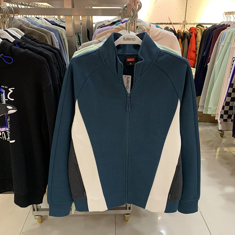 正品班尼路秋季男装新款撞色拼接开衫运动校园风休闲外套卫衣上衣