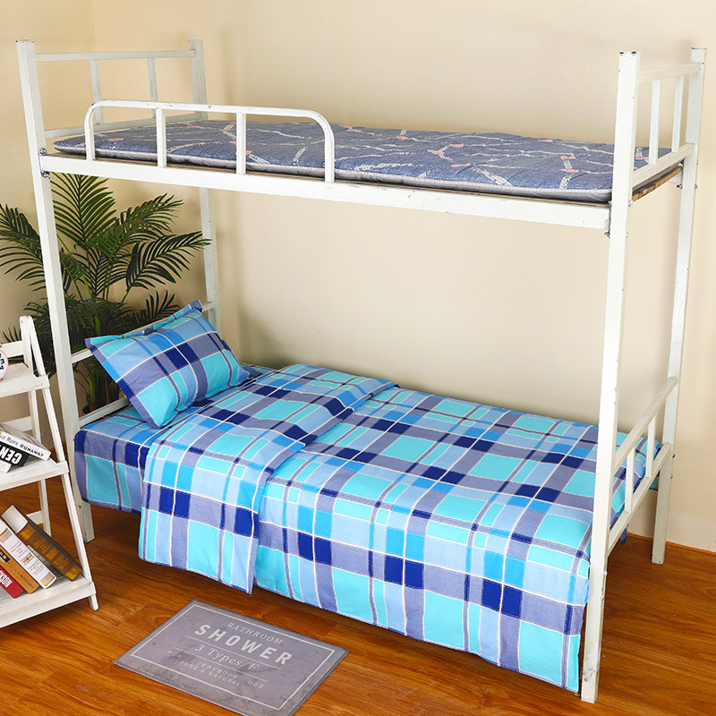 纯棉被套单件单人150&times;200男女学生宿舍全棉学校蓝色格子被罩1.5