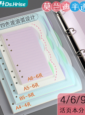 活页塑料分隔页4孔分页纸a4隔纸板6孔索引卡a5隔页板b5活页替芯9孔目录标签pvc彩色a6手账本子分类页片可拆卸