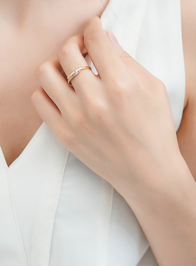 堤喜纯银双层戒指镶钻