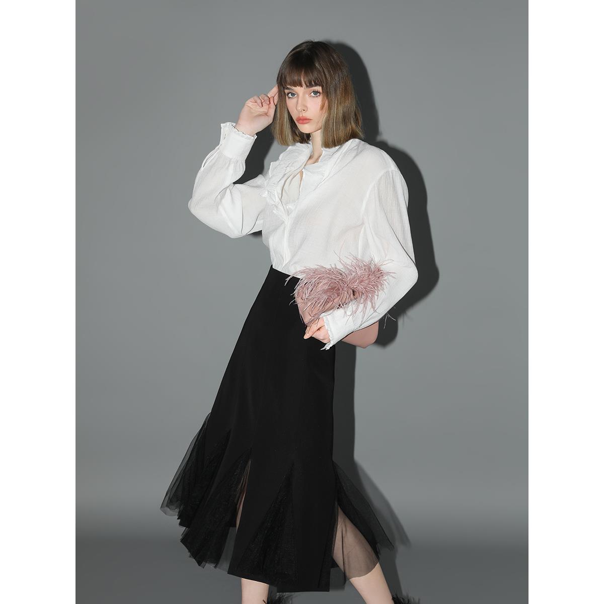 COCOBELLA重工立裁8片网纱拼接鱼尾裙优雅小香风半身裙HS0009