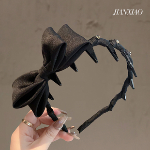 波浪帶齒蝴蝶結(jié)發(fā)箍高顱頂簡(jiǎn)約防滑緞面頭箍洗臉壓發(fā)飾女 韓系時(shí)尚