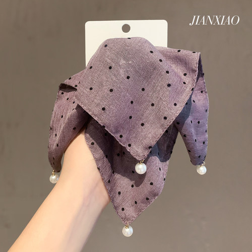 法式温柔波点珍珠方巾马尾夹子气质优雅抓夹氛围感盘发夹时尚发抓