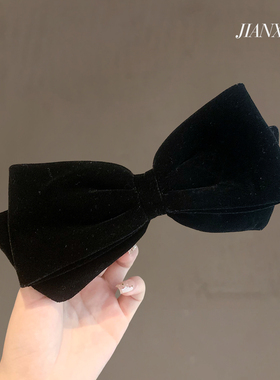 复古宫廷风黑色丝绒蝴蝶结公主头半扎发夹子懒人弹簧夹甜美盘发饰