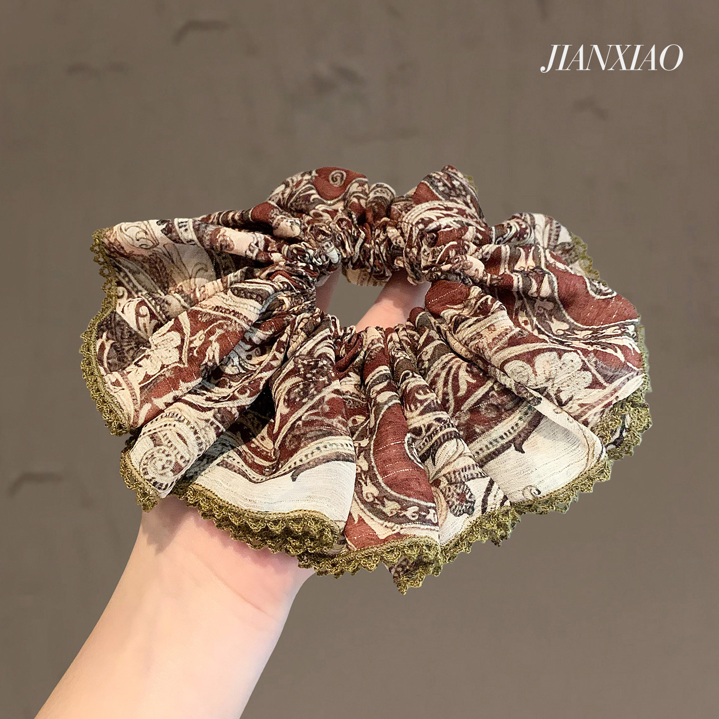 法式复古印花蕾丝花边大肠发圈高端褶皱丸子头花发绳小众撞色皮筋,饰品/流行首饰/时尚饰品新,发饰,淘宝优惠券,粉丝福利购,淘宝优惠卷